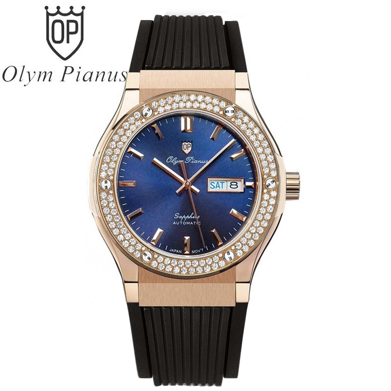 Đồng hồ nam dây cao su chính hãng Olym Pianus OP990-45 OP990-45ADGR-GL xanh