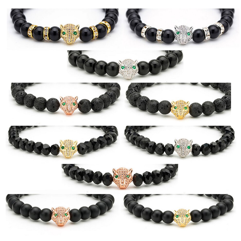 Charm bằng đồng hình đầu báo khảm đá zirconia lấp lánh thời trang làm trang sức thủ công cho nam