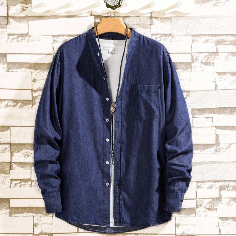 Mùa xuân và mùa thu Áo sơ mi denim đen nam dài tay Hàn Quốc Slim Hợp thời trang đẹp trai Áo sơ mi retro Nhật Bản | BigBuy360 - bigbuy360.vn