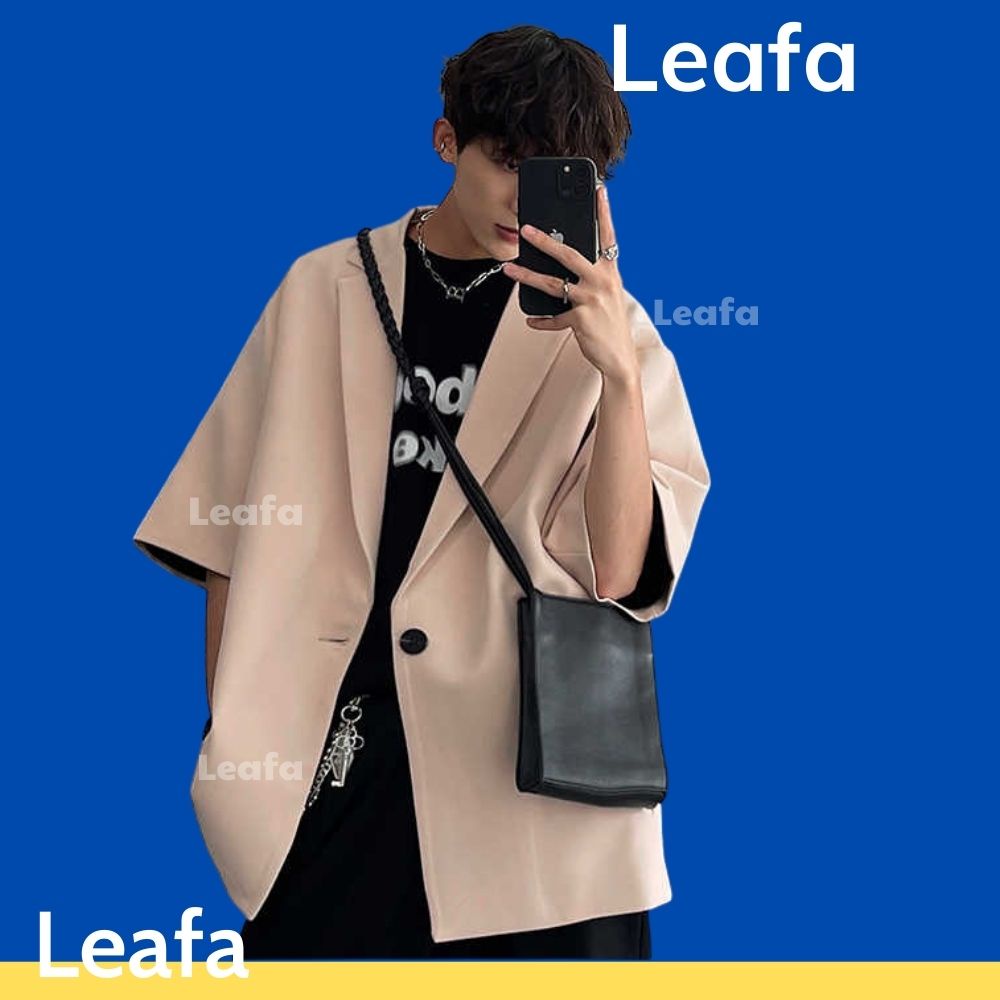 Áo blazer nam nữ form rộng tay lỡ hè thu 2 màu be đen phong cách Hàn Quốc BZ05 Leafa