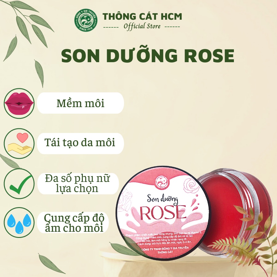 Son Dưỡng Rose THÔNG CÁT HCM Son dưỡng môi giúp mềm môi,  cung cấp độ ẩm, tái tạo da môi làm môi luôn mềm mọng