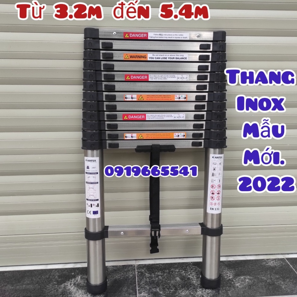 Thang rút đơn INOX 2022 nhập khẩu chất lượng cao, chiều cao 3,2m đến 5,4m, đai nhựa thiết kế mới