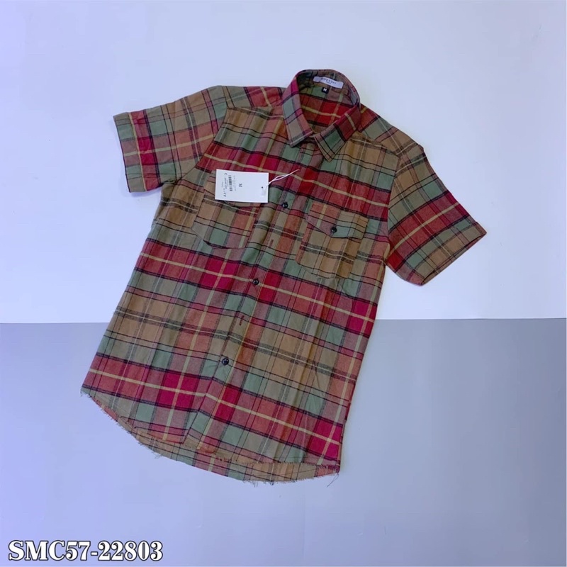 Sơ Mi Nam Nữ Kẻ Sọc Xanh Đỏ Thêu 2 Túi Ngực Cao Cấp