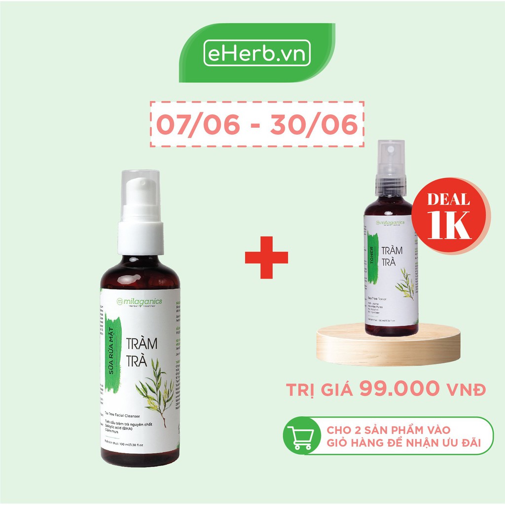 Sữa Rửa Mặt Ngừa Mụn Tinh Dầu Tràm Trà Dành Cho Da Mụn Nhạy Cảm MILAGANICS 100ml (Chai)