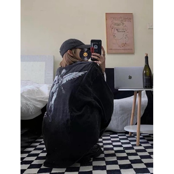 Áo Thun Loang Thái Tay Dài Cánh Tiên Sau Lưng Unisex Phông Form Rộng Ngắn Tay In Hình Cá Tính Nam Nữ Ulzzang HOT