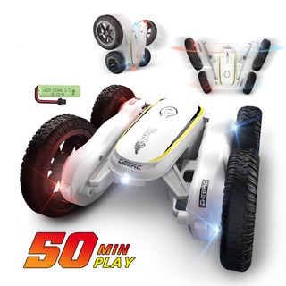 DEERC Mô hình xe ô tô 4WD điều khiển từ xa có thể điều chỉnh chế độ âm nhạc đèn LED xe xoay lật 2 mặt 360 độ dành cho bé