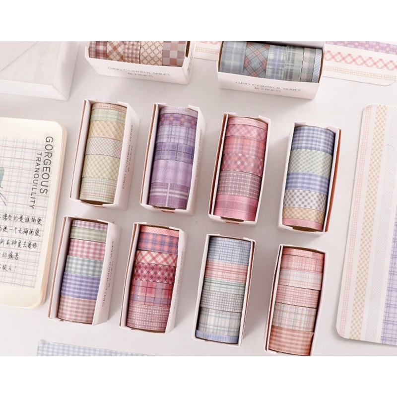 Set 6 Cuộn Washi Tape Băng Keo Trang Trí Caro