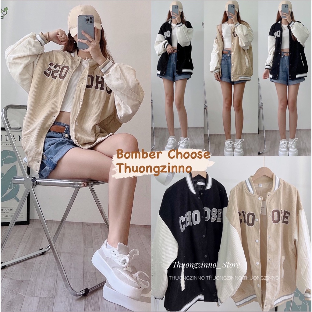 [Ảnh thật/Video]Áo bomber “CHOOSE”chất nhung tăm dày dặn Áo khoác cá tính in hình dáng Hàn Quốc