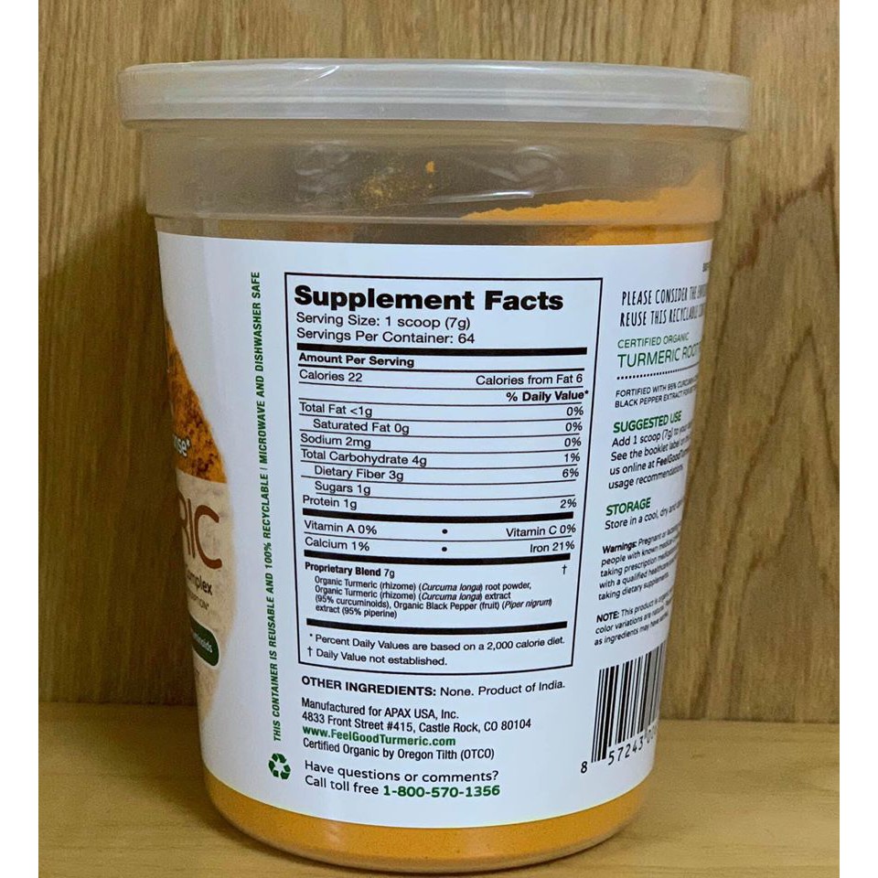 Bột nghệ hữu cơ Feel Good USDA Organic Turmeric 453g - Mỹ