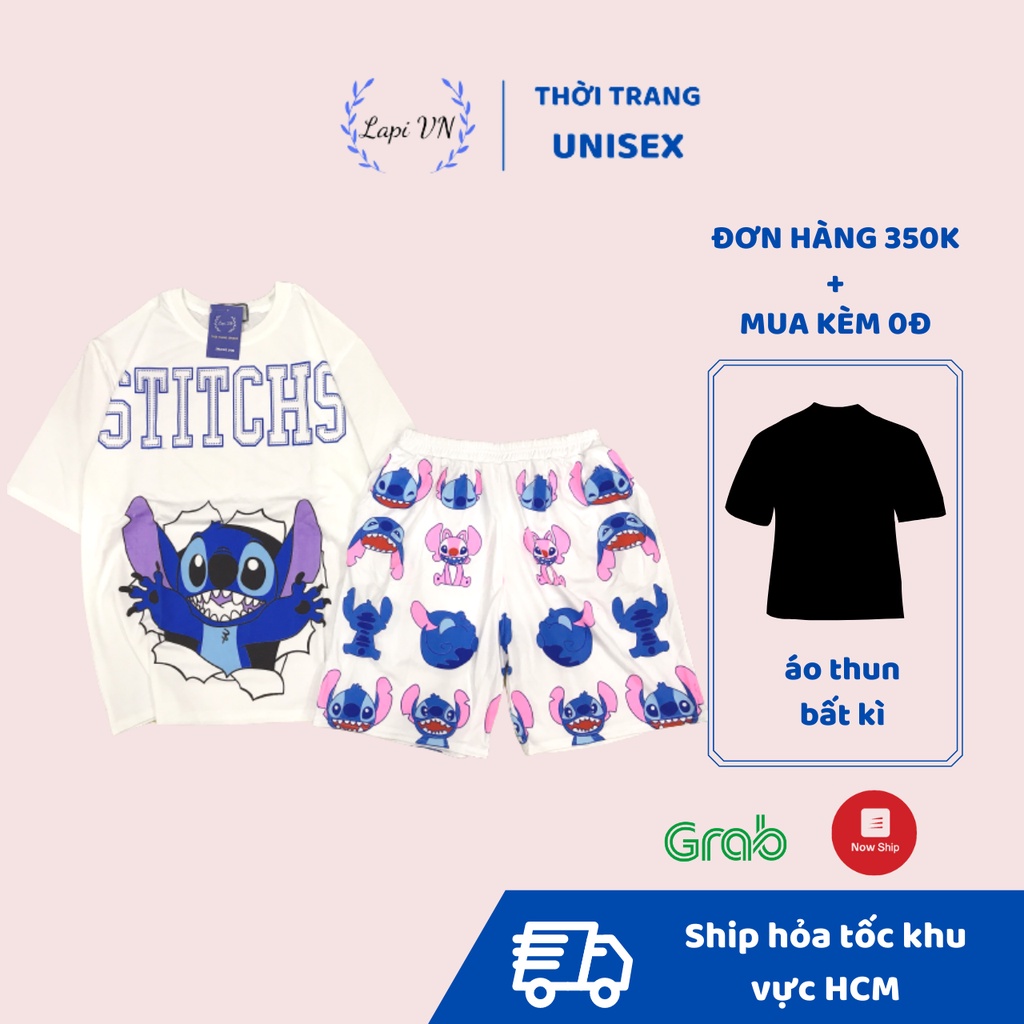 [ẢNH THẬT] Set Đồ Bộ Stitch cartoon 3D Cute DB09-Lapi VN Áo+ Quần Đùi STITCH Vải Thun Cotton Thoáng Mát, Freesize<70kg