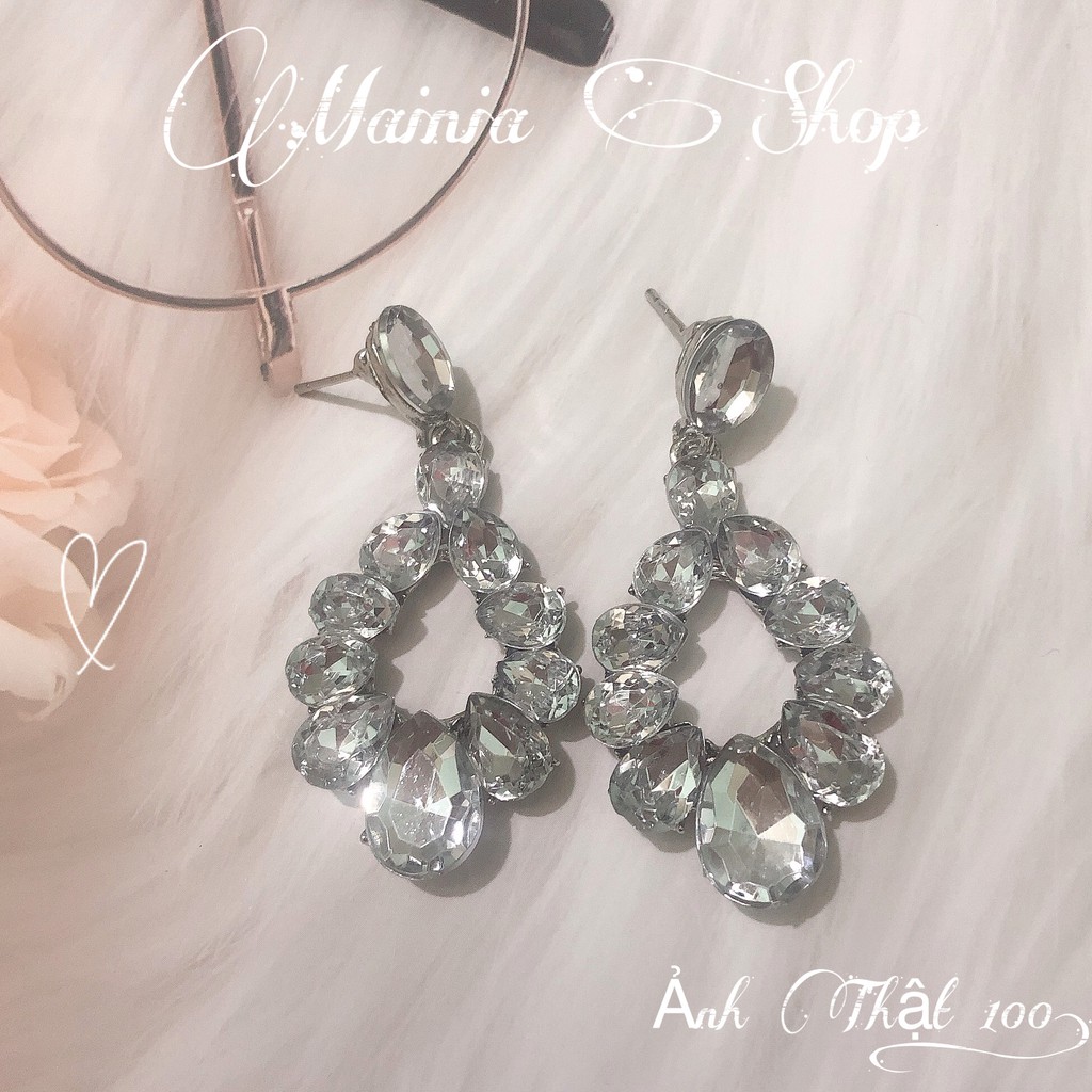 Bông Tai Khuyên Tai Đính Đá Hình Giọt Nước Hàn Quốc Sang Chảnh Dự Tiệc Mainia Shop