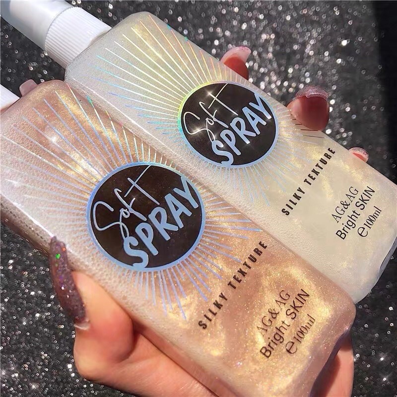 Xịt khoá lớp makeup AG&AG ánh kim tuyến nhỏ mịn lấp lánh màu vàng