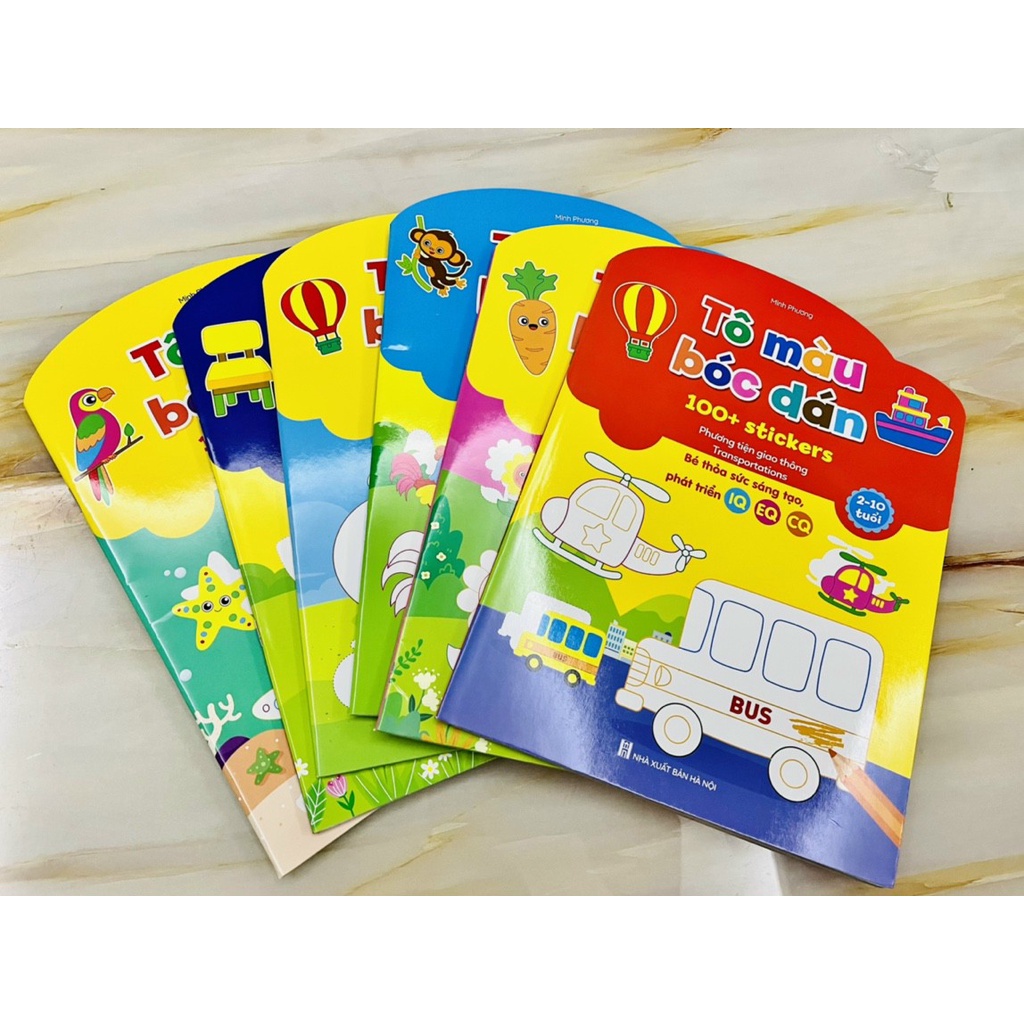 Sách - Tô Màu Bóc Dán 100+ Stickers Song Ngữ Anh - Việt Cho Bé Từ 2-10 Tuổi ( Bộ 6 cuốn )