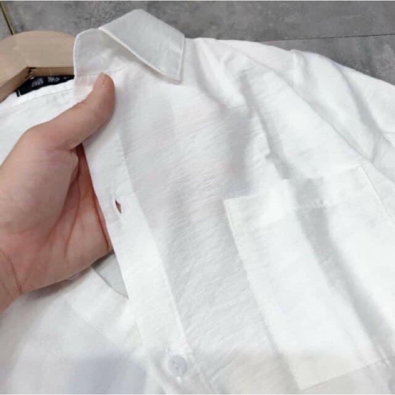 Sơ Mi Đũi Trắng Vạt Tôm Hàng Đẹp Xinh Xắn - Sơ mi thụng trắng Kiểu Nữ Dài Tay Phong Cách Hàn Quốc Ulzzang