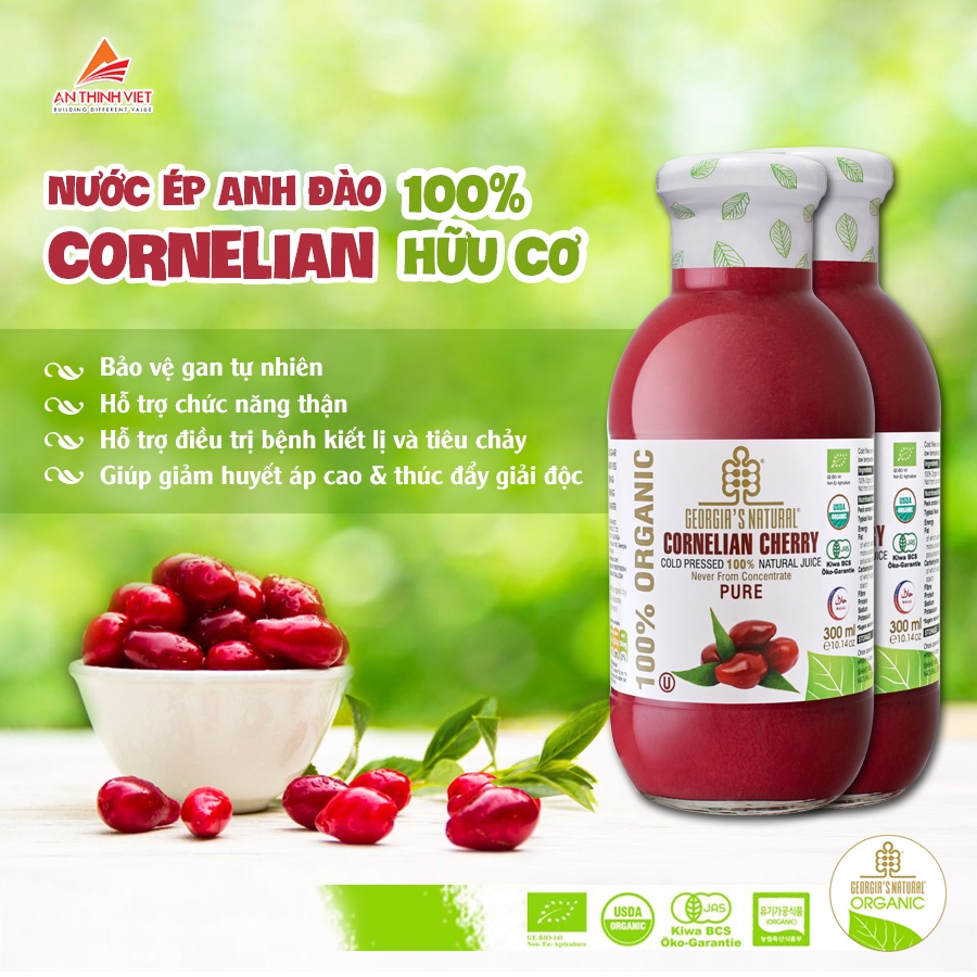 Nước Ép 100% Hữu Cơ Anh Đào Cornelian- ORGANIC Pure Cornelian Cherry Juice - 300ml &amp; 750ml