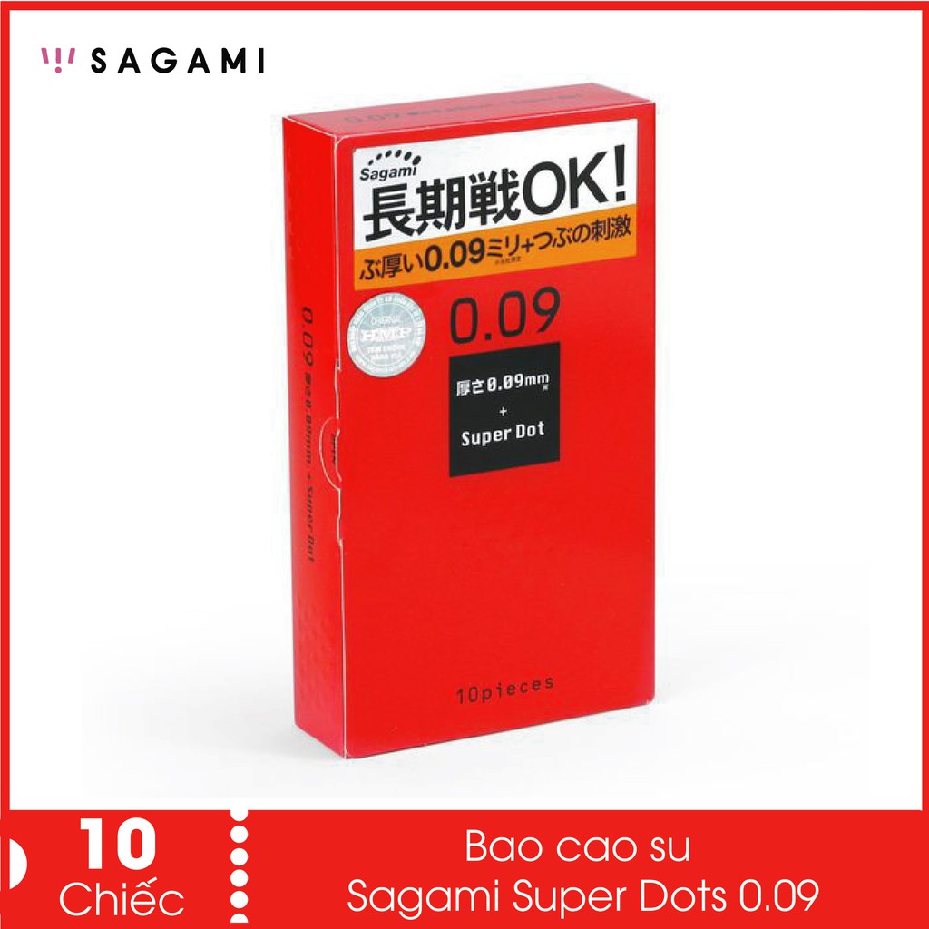 Bao cao su dành cho Gay Sagami Super Dots 0.09 ôm khít (Hộp 10) - Sản xuất tại Nhật Bản