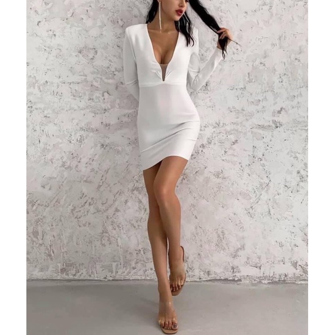 Đầm Trắng Dây Kéo Ngực Phối Lưới