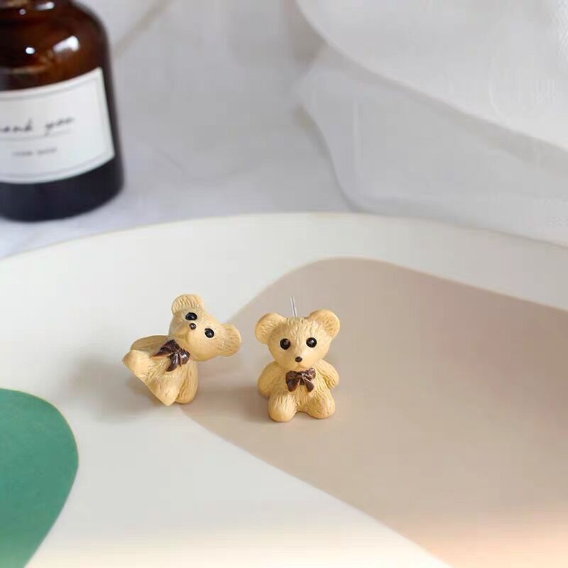 Khuyên tai chấu bạc S925 thiết kế gấu hoạt hình dễ thương