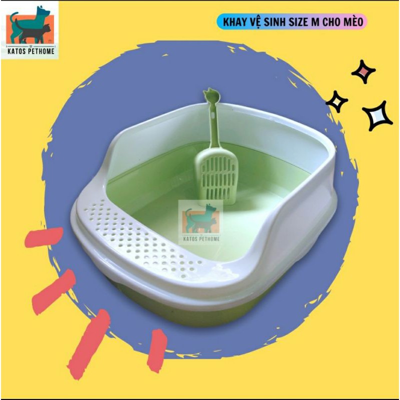 Khay vệ sinh cho mèo kèm xẻng - 48x40x20cm - giao màu ngẫu nhiên