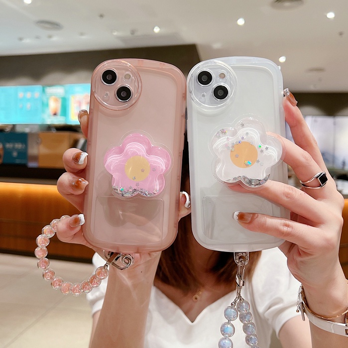 Casing Vivo V23 5G V20 Pro V23E Y36 Y35 Y22S Y22 Y21 2021 Y20 Y20i Y20SG G Y20S Y12S Y12A Y21S Y21T Y33T Y33S Y17 Y12 Y15 U10 Y3S 2020 4G Round Camera Edge Airbag Shockproof Candy Colors Cute Quicksand Flower Stand Clear Soft Phone Case Cover NKS 07
