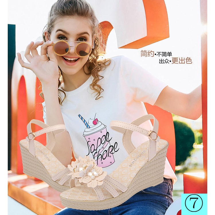 Giày Sandal Đế Xuồng Cao Gót Hở Ngón Thời Trang Mùa Hè Hàn Quốc Kiểu Mới Dành Cho Nữ 7cm 2022