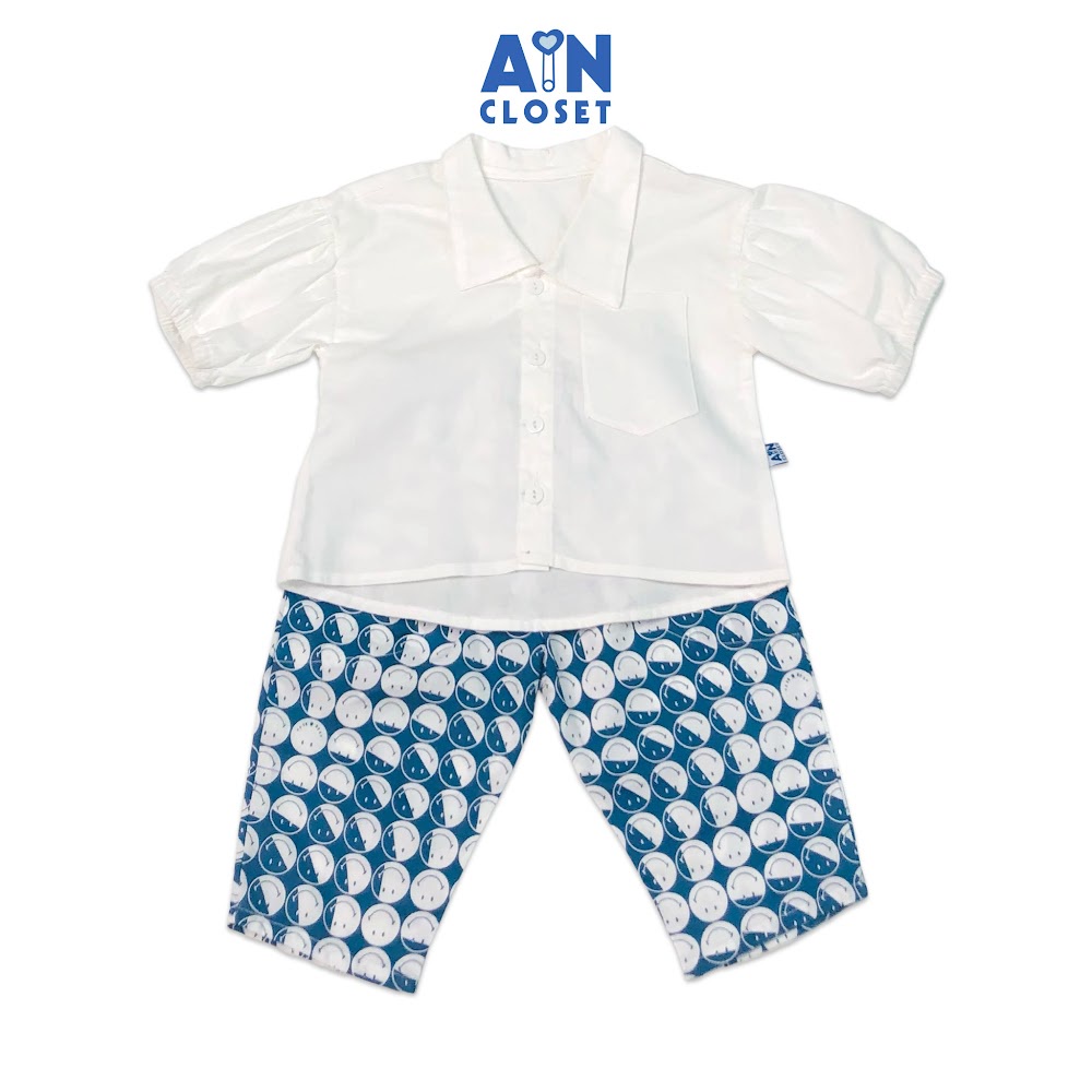 Bộ quần áo dài tay lỡ bé gái họa tiết Sơ mi smile cotton - AICDBGGCZI60 - AIN Closet