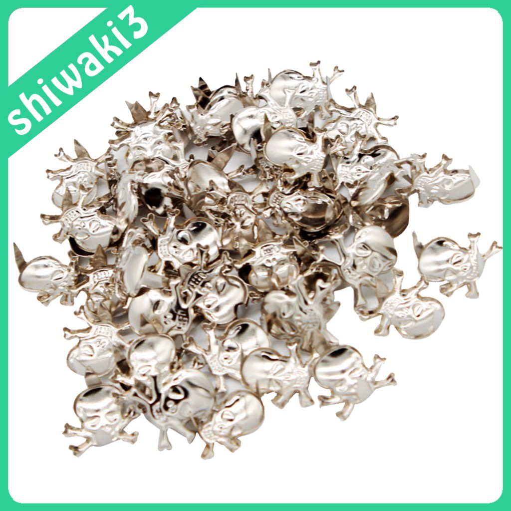 Bộ 50 đinh tán hình đầu lâu bằng kim loại trang trí quần áo / nón / da