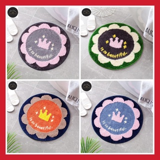 Thảm chùi chân, lau chân hình bông hoa tròn MINHOME88 đường kính 60cm, lông len mềm thấm nước, đế chống trơn trượt