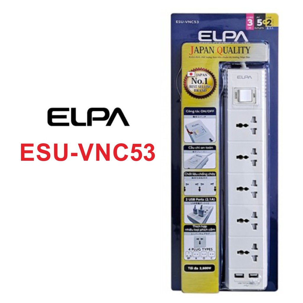 Ổ Cắm Điện ELPA ESU-VNC53 An Toàn Điện Số 1 Nhật Bản Chính Hãng