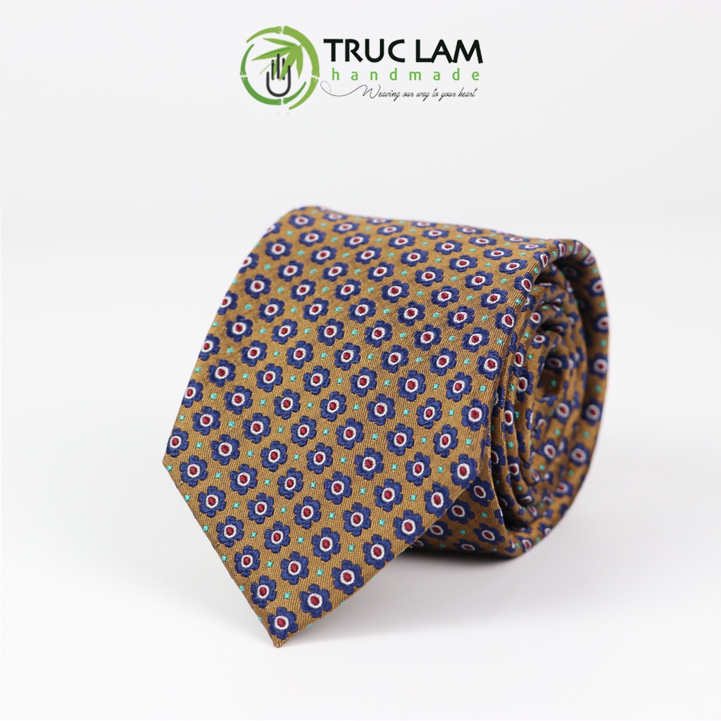 Cà Vạt Lụa 8cm Cho Nam Cao Cấp Họa Tiết Hoa Nâu Sang Trọng MS7 - Trúc Lâm Handmade