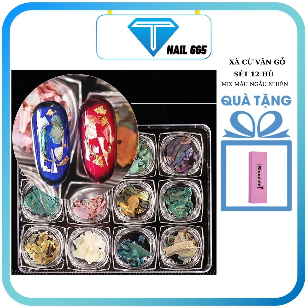 Xà cừ gắn móng ẩn gel nail , Xà cừ vân gỗ , sét 12 ô mix mầu ngẫu nhiên