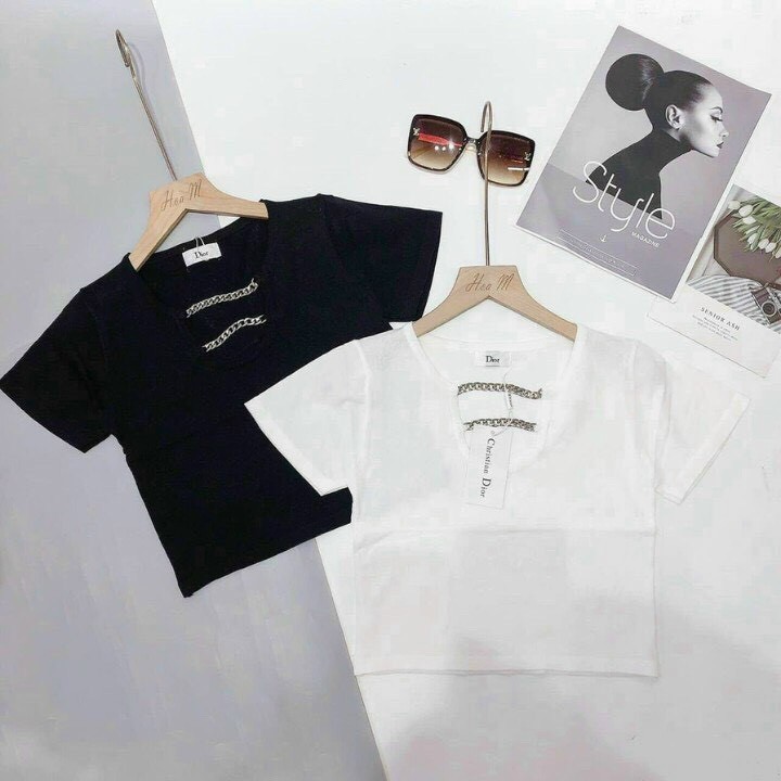 áo croptop thun bozip viền 2 xích trước ngực xinh xắn ảnh thật