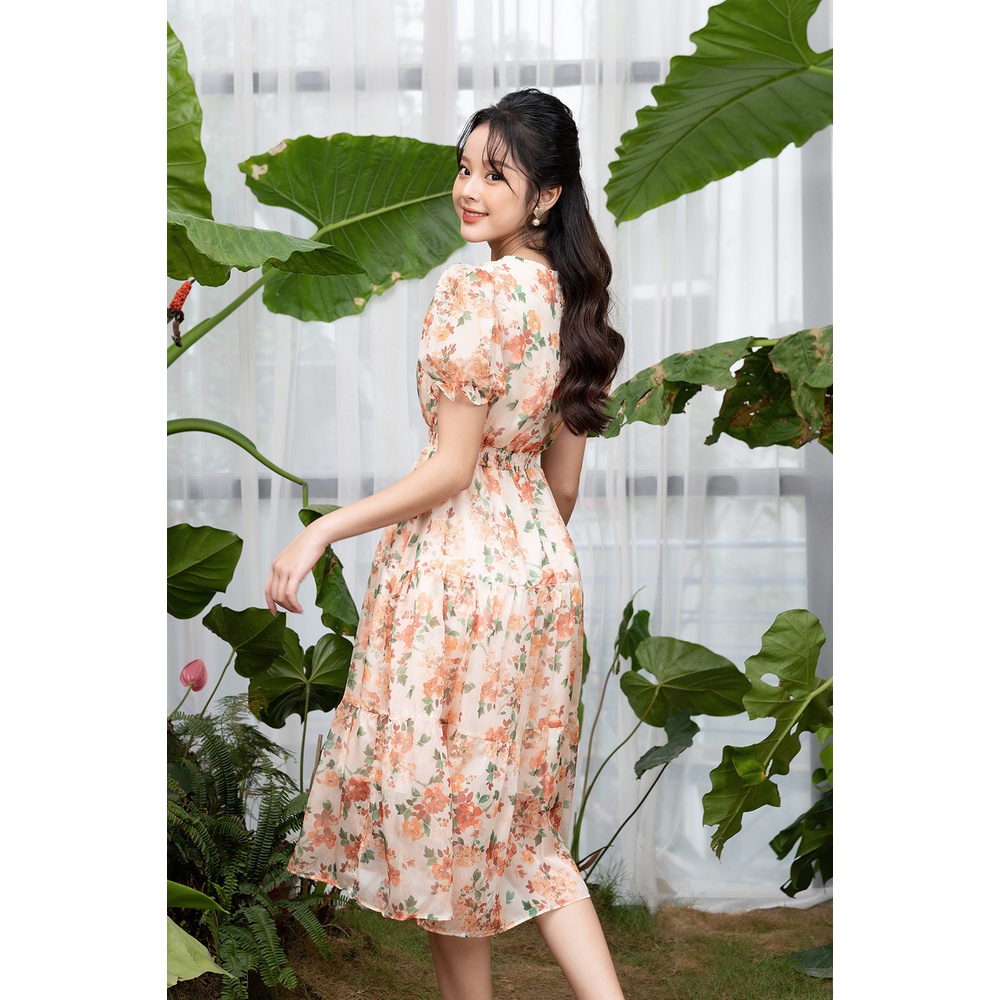 Váy Hoa Dài Dáng Xòe LUPERI Cổ Chữ V Thanh Lịch, Vải Voan Tơ Hàn Mỏng Nhẹ Phù Hợp Cho Nàng Dạo Phố LFV3277