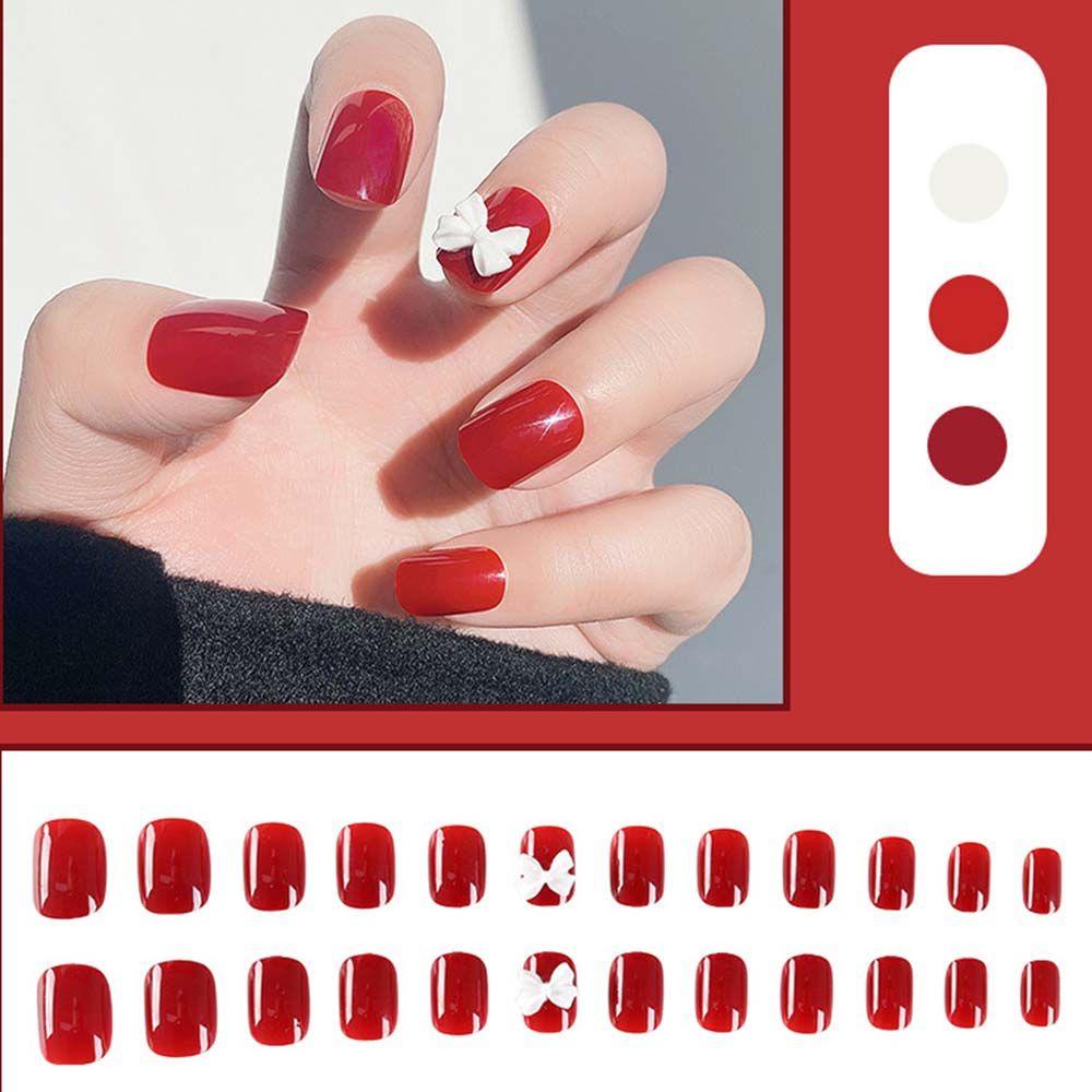 Bộ Móng Tay Giả Có Thể Tái Sử Dụng Hình Nơ / Kẻ Caro DIY