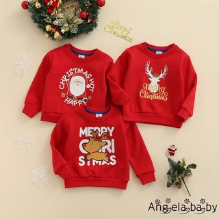 Áo sweater tay dài cổ tròn in hình tuần lộc/ ông già Noel/ tuần lộc cho bé trai