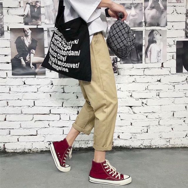 Quần kaki baggy nam nữ unisex vải kaki mềm ống suông lưng thun top.unisex