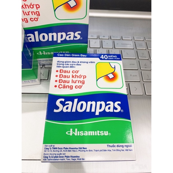 Miếng dán giảm đau Salonpas  Giảm Đau Vai, Lưng, Cơ, Mỏi Cơ, Đau Khớp, Bầm Tím