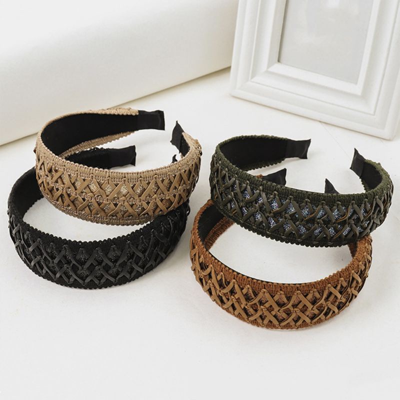 Băng Đô Bện Tóc Bằng Da Nhân Tạo Bản Rộng Thời Trang Hàn Quốc Cổ Điển Cho Nữ