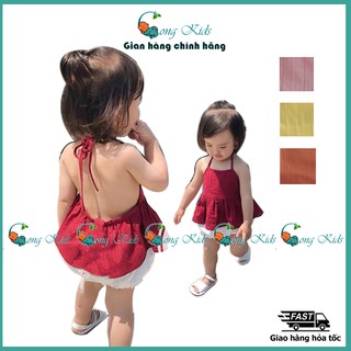 【6-20KG】Áo Yếm Hở Lưng Cho Bé, Set Trang Phục, Bộ Đồ Bé Gái Mùa Hè, Vải Đũi. Set Bé Gái 3 Tháng Đến 4 Tuổi