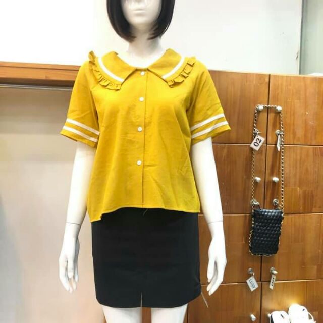 Áo sơ mi vàng tay sọc