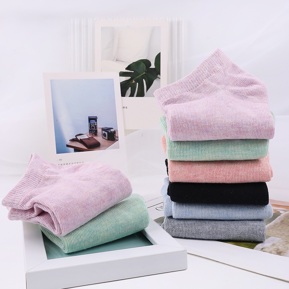 Vớ Cotton Mềm Cổ Ngắn Thoáng Khí Màu Kẹo Phong Cách Retro Hàn Quốc Thời Trang Cho Nữ
