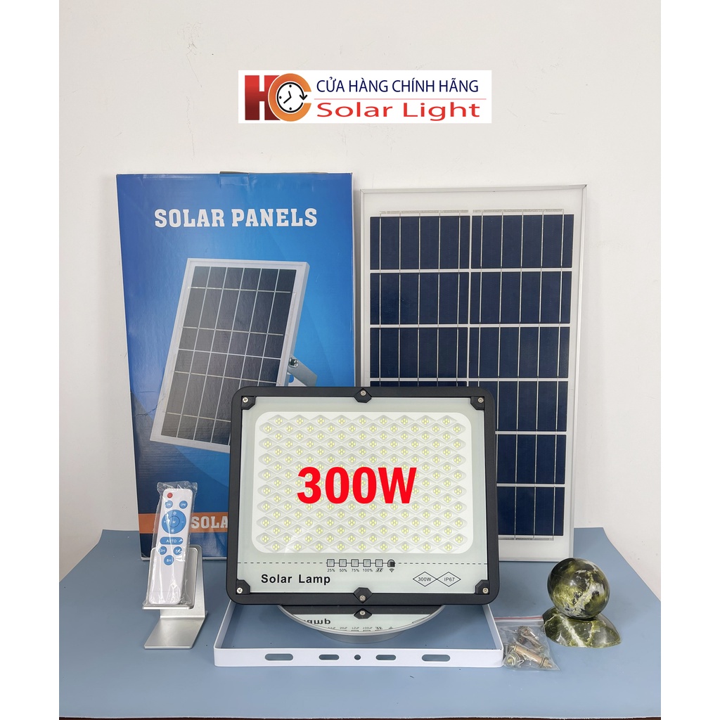Đèn pha năng lượng mặt trời  HC SOLAR LINGHT 300W – Chống chói mắt, Vỏ nhôm, Tấm pin rời, Ánh sáng trắng, Kiểu Led mới