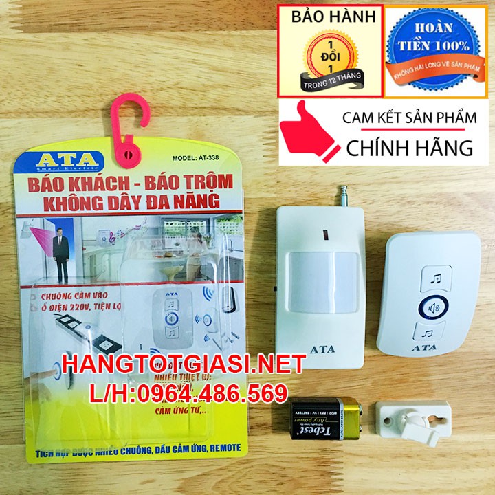 Chuông báo khách hồng ngoại không dây ATA AT-338 cao cấp giảm 49% chính hãng bảo hành 12T 1 đổi 1
