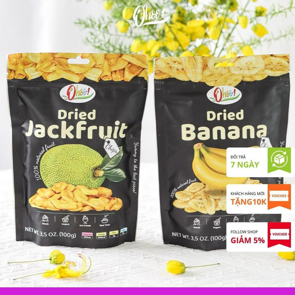COMBO Mít Sấy - Chuối Sấy Giòn Ohoo Thơm Ngon Tự Nhiên, Trái Cây Hoa Quả Sấy Ăn Vặt