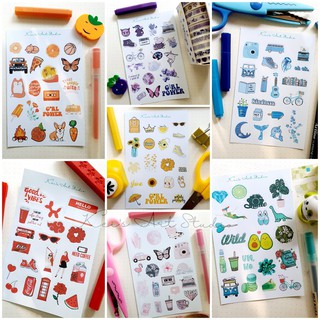 TỔNG HỢP Sticker giấy mỏng 8.5x11cm đồ vật theo màu trang trí sổ cá tính dễ thương