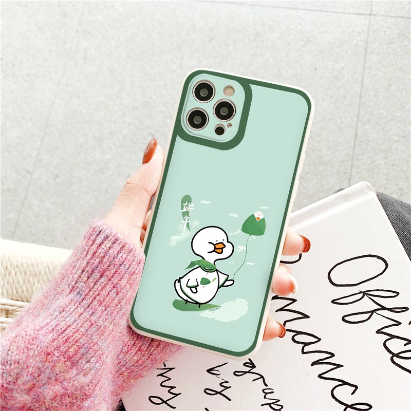 Ốp iphone - Ốp lưng iphone cạnh vuông Vịt cầm lá dành cho ip 6 đến 14promax - ng219