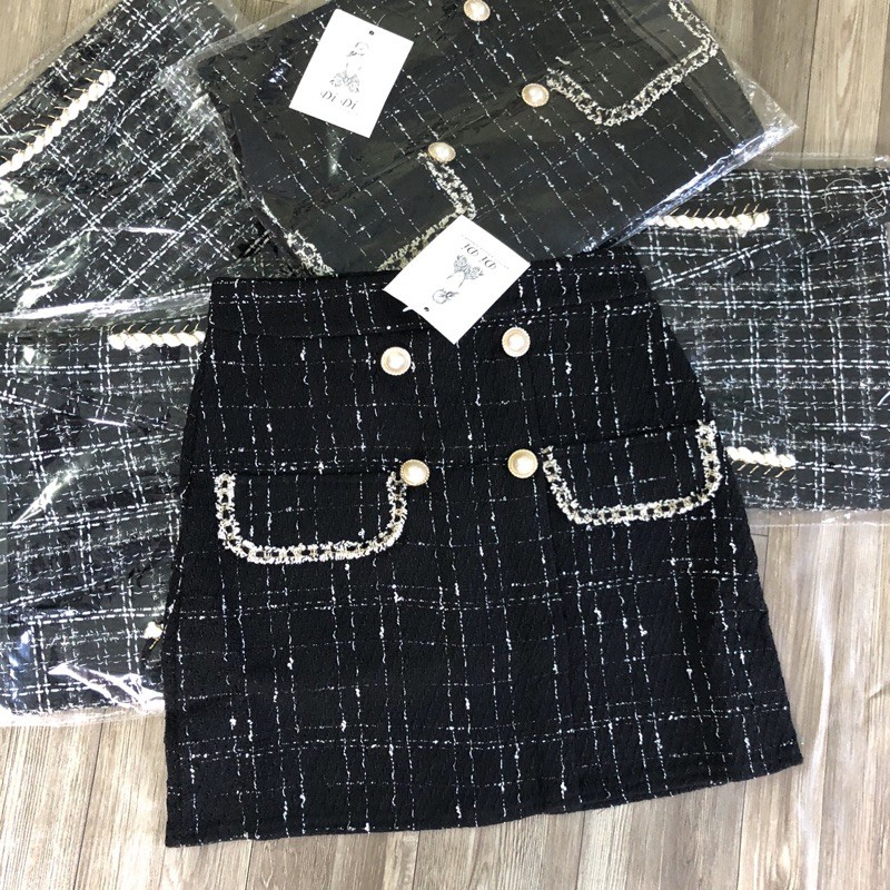 Chân váy dạ Tweed 4 khuy 2 túi nắp | BigBuy360 - bigbuy360.vn