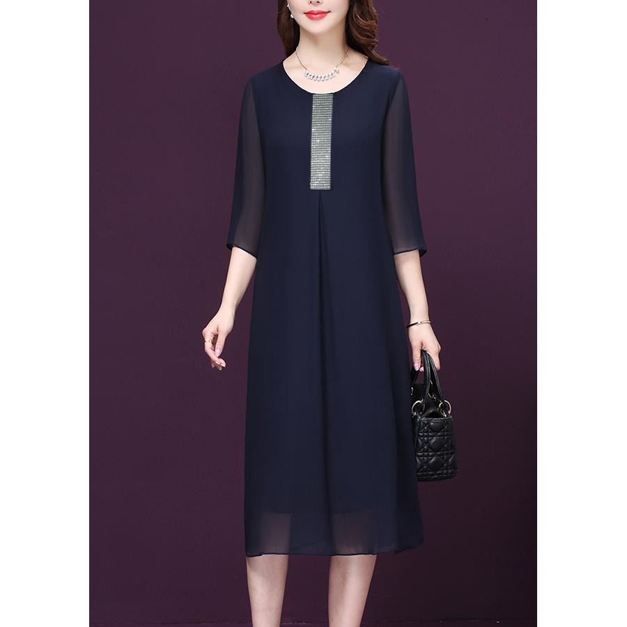 BIGSIZE 5XL - Đầm Dự Tiệc Trung Niên Cao Cấp Tay Lỡ Vải Voan 2 Lớp Dáng suông Dài Chữ A Eo Rộng Giấu Bụng 3112