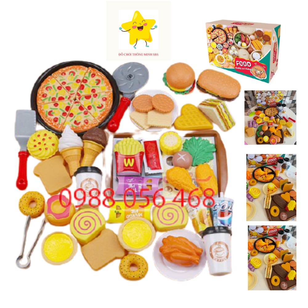 [Mã LIFETOYS1 giảm 30K đơn 99K] Hàng đẹp có hộp có pizza - Hộp đồ chơi nấu ăn 58 và 84 chi tiết các món ăn cho bé chơi