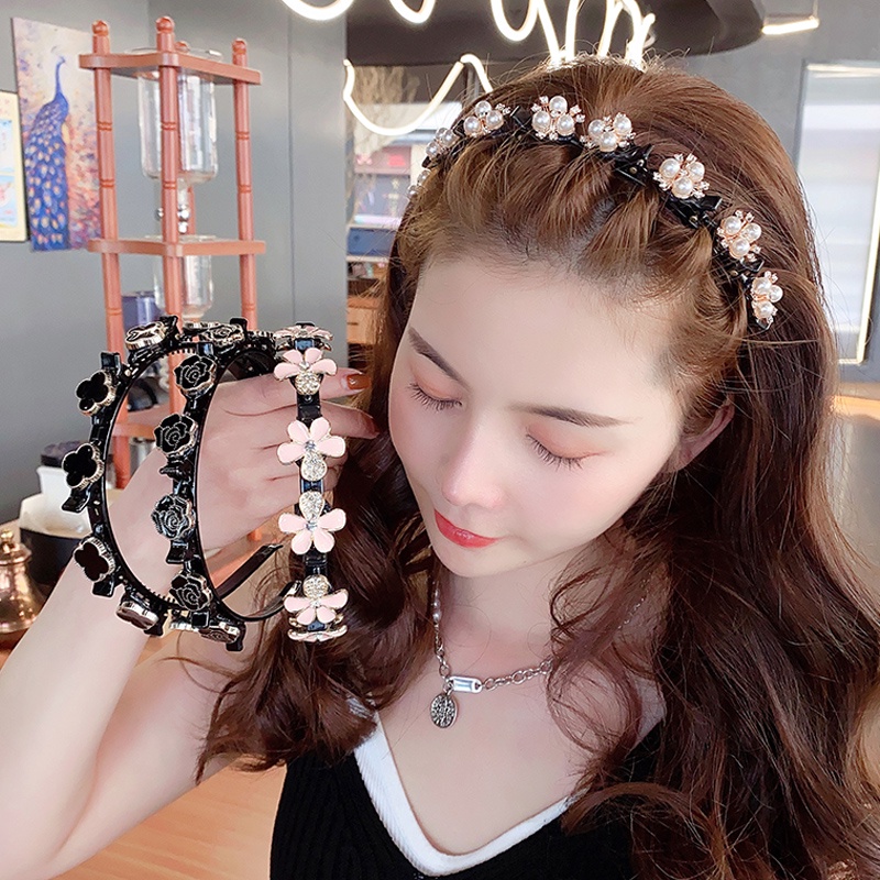 Băng Đô Cài Tóc Đính Đá Ngọc Trai Và Kim Cương Giả Phong Cách Hàn Quốc Mới